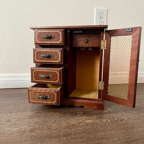 Wooden Jewelry Box with Side Cabinet and Four Drawers 6/9/10 Inches